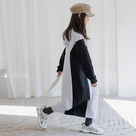 Vestido Suéter Princesa Bicolor de Manga Larga para Niña - Otoño e Invierno - Image 4