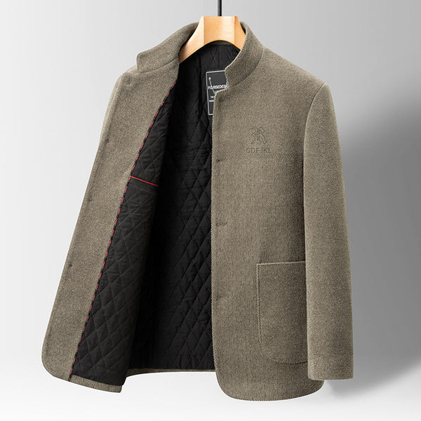 Abrigo Casual de Lana Chenilla con Cuello Alto para Hombre