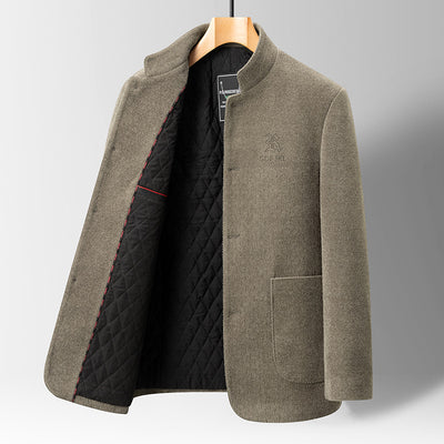 Abrigo Casual de Lana Chenilla con Cuello Alto para Hombre