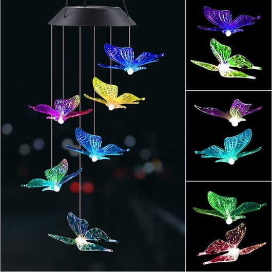 Lámpara Solar Decorativa con Carillón de Viento - Colibrí y Mariposa - Image 3
