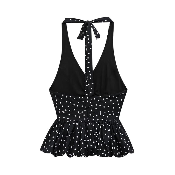 Top Halter Escotado con Lunares y Amarre Trasero para Mujer
