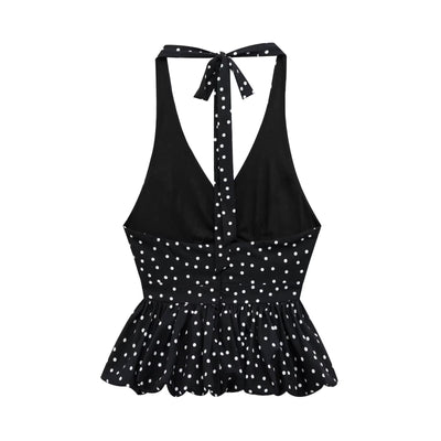 Top Halter Escotado con Lunares y Amarre Trasero para Mujer