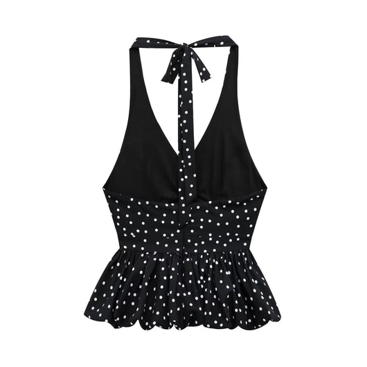 Top Halter Escotado con Lunares y Amarre Trasero para Mujer