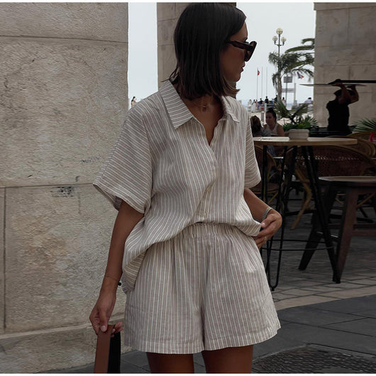 Conjunto de Camisa y Shorts a Rayas Holgado y Casual - Image 11