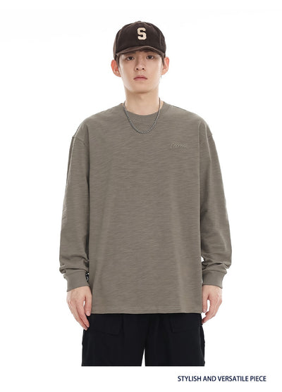 Camiseta de Algodón Pima con Bordado Minimalista - Manga Larga Cuello Redondo - Image 26