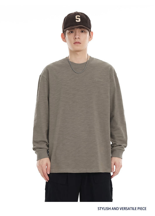 Camiseta de Algodón Pima con Bordado Minimalista - Manga Larga Cuello Redondo - Image 26
