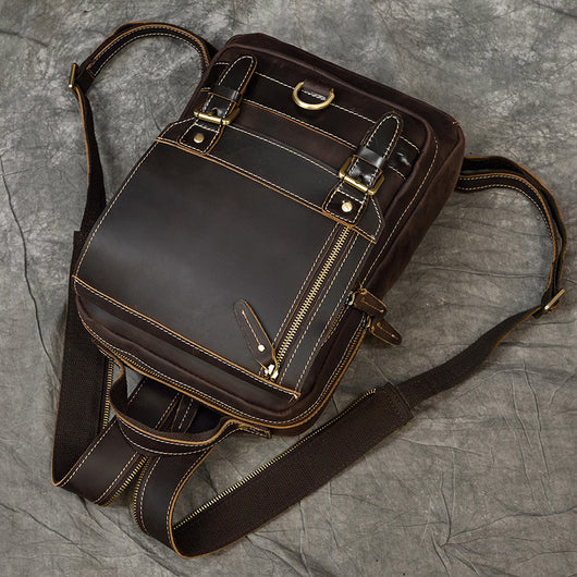 Mochila Multifuncional de Cuero Crazy Horse Retro para Hombre y Estudiantes - Image 7
