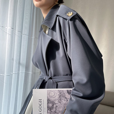 Abrigo Gabardina Bicolor Clásico para Mujer Talla Grande - Image 4