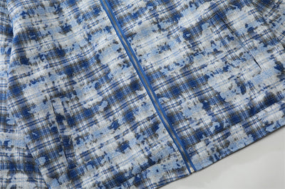 Chamarra de Cuadros Teñida Anudada con Detalles Desgastados para Hombre - Image 11