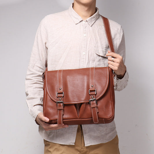 Bolso Bandolera de Cuero Genuino Gran Capacidad para Hombre