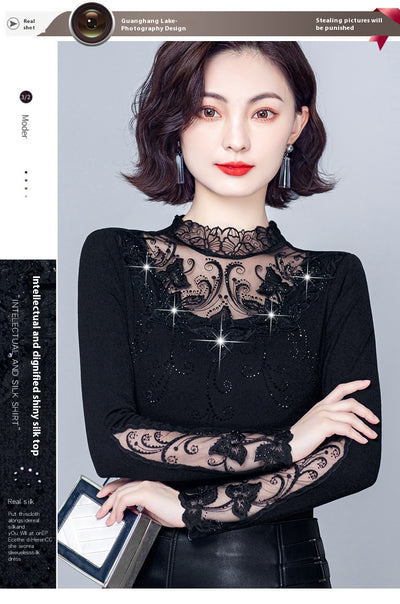 Blusa Cuello Alto con Encaje y Strass - Ajuste Slim para Otoño e Invierno - Image 23