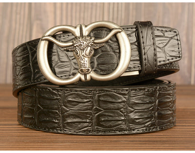 Cinturón para Hombre con Hebilla Automática Estilo Retro Cabeza de Buey - Image 21