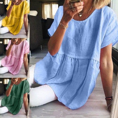 Vestido Casual Literario de Algodón y Lino - Corte Slim Elegante para Mujer