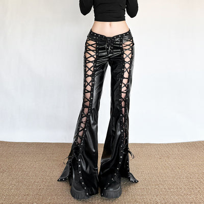 Pantalones de Cuero PU Ajustados con Detalles Calados y Cordones - Image 13