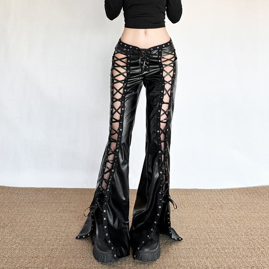 Pantalones de Cuero PU Ajustados con Detalles Calados y Cordones - Image 13