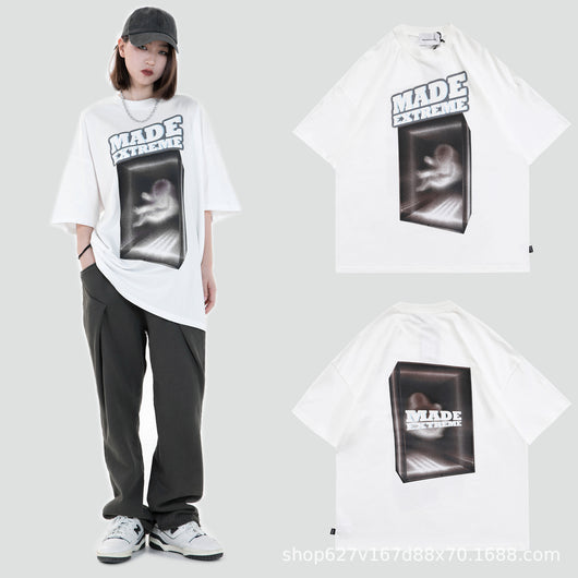 Camiseta Suelta Negra Estampada de Manga Corta - Estilo Verano - Image 17