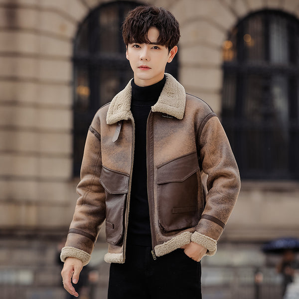 Abrigo Casual de Cuero y Pelaje para Hombre