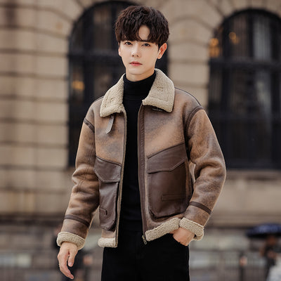 Abrigo Casual de Cuero y Pelaje para Hombre