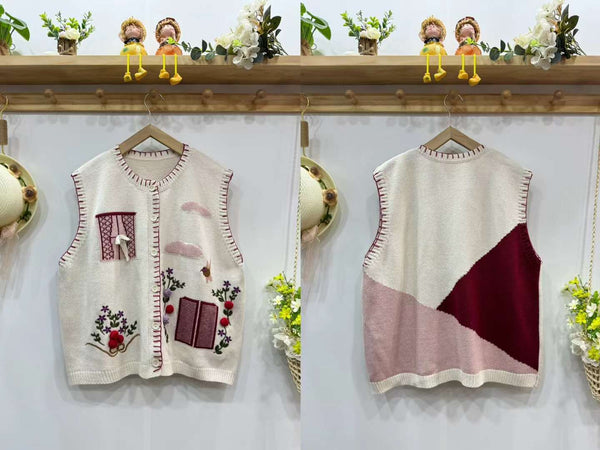 Chaleco Cardigan Mori Girl Bordado Estilo Retro Literario - Image 6