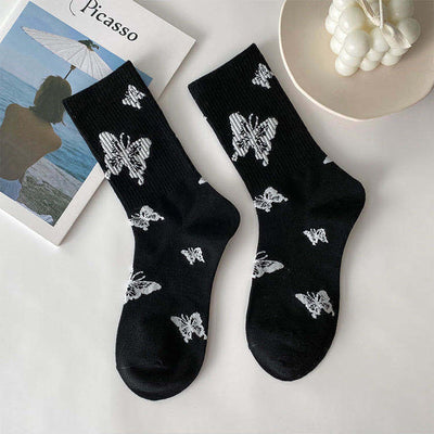 Calcetines Tube Mujer Mariposa - Diseño Cartoon Blanco y Negro - Image 5