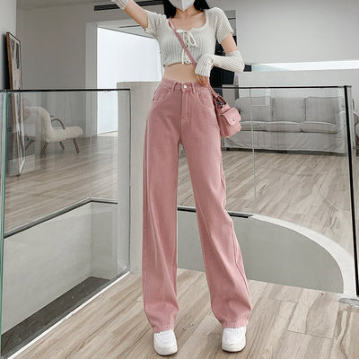 Pantalón Denim Rosa Palo Talle Alto Efecto Esbeltecedor Pierna Ancha Recta - Image 3
