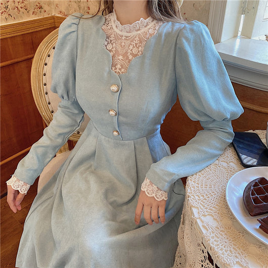 Vestido Elegante de Invierno para Mujer con Encaje y Parches - Image 2