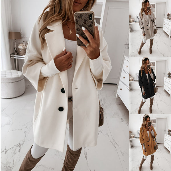 Chaqueta de Lana con Solapa y Bolsillos