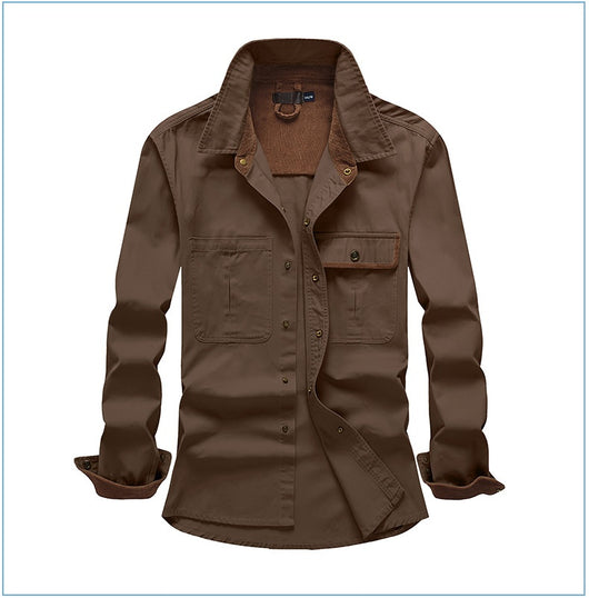 Camisa Polo de Manga Larga Algodón Lavado Tallas Grandes Hombre Color Sólido - Image 18