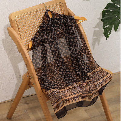 Pañoleta Vintage Francesa Casual Ejecutiva - Marrón Café con Diseño Geométrico - Image 3