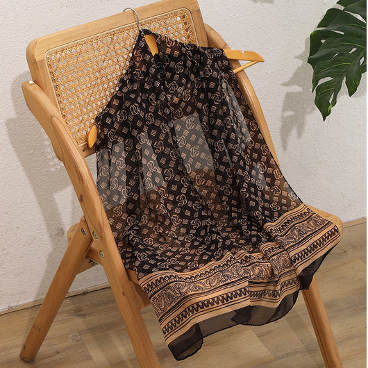 Pañoleta Vintage Francesa Casual Ejecutiva - Marrón Café con Diseño Geométrico - Image 3