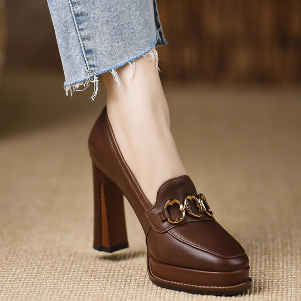 Botines de Cuero Oveja con Tacón Grueso para Mujer