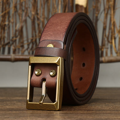 Cinturón de Cuero Genuino para Hombre con Hebilla de Bronce - Image 9