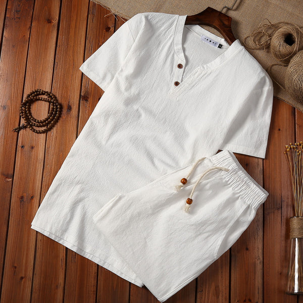 Conjunto de Dos Piezas en Algodón y Lino con Cuello V y Cierre Ajustable - Image 6