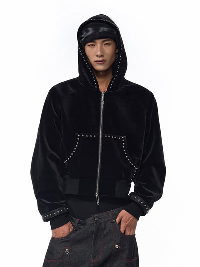 Chaqueta Corta con Capucha en Terciopelo Dorado - Image 14