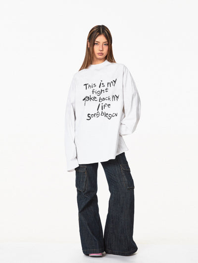 Playera Holgada con Letras Gastadas - Top Casual Versátil - Image 17