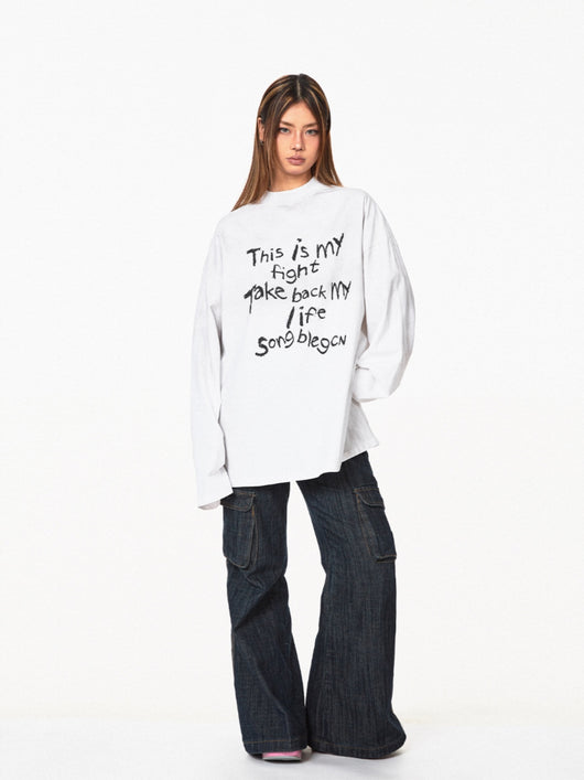 Playera Holgada con Letras Gastadas - Top Casual Versátil - Image 17