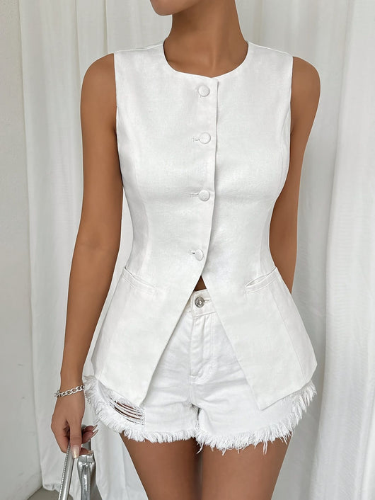 Chaleco Elegante sin Mangas con Botones y Cuello Redondo - Image 11