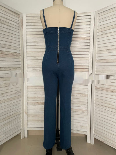 Mono Denim sin Mangas Cintura Alta Piernas Anchas Mujer - Image 9