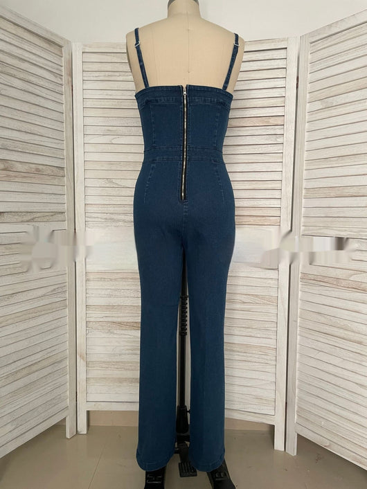 Mono Denim sin Mangas Cintura Alta Piernas Anchas Mujer - Image 9
