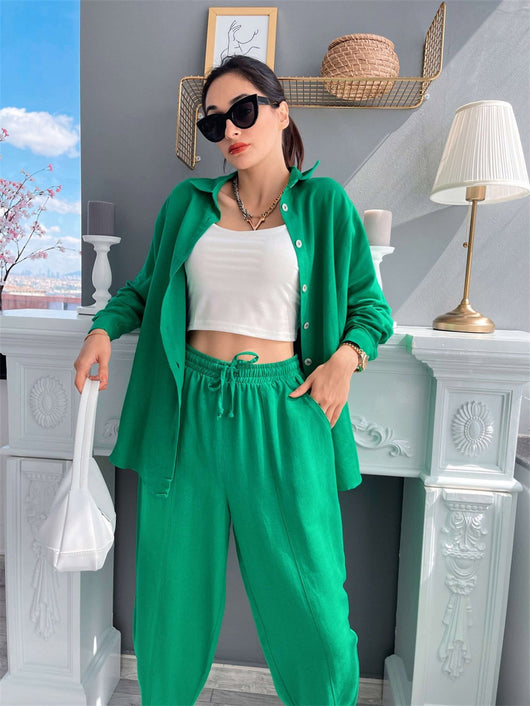 Conjunto Casual Polo Manga Larga y Pantalón Harem - Estilo Europeo Moderno - Image 14