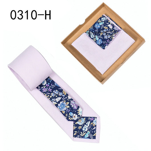 Corbata de Algodón con Estampado Floral y Pañuelo de Bolsillo - Image 8