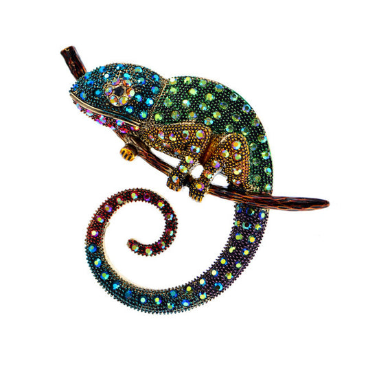 Broche Camaleón con Gota de Aceite y Diamantes