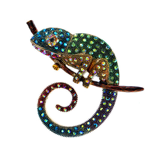 Broche Camaleón con Gota de Aceite y Diamantes