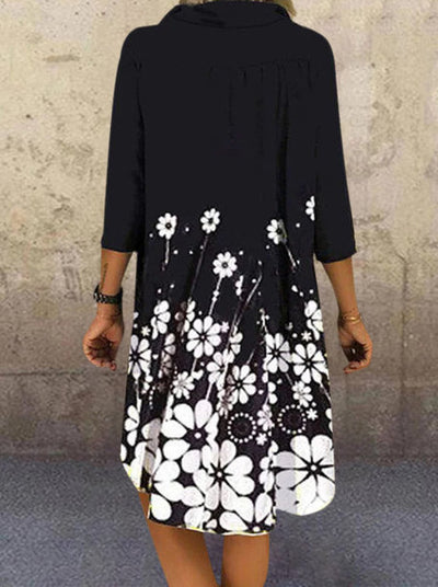 Vestido Camisero Floral Suelto con Cuello Solapa y Manga Corta - Image 5
