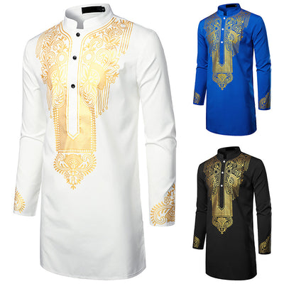 Camisa Larga Hombre con Estampado Africano y Símbolos Tótem - Image 3