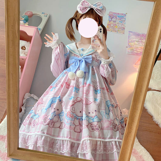 Vestido Lolita Soft Girl Osito Soñador de Manga Larga - Image 11
