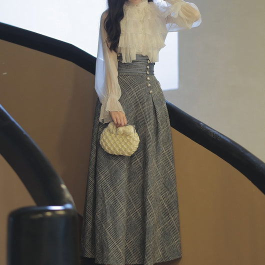 Conjunto de Falda de Lana Retro Elegante para Otoño - Image 12
