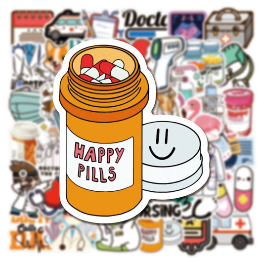50 waterproof PVC stickers with a medical theme, featuring doctors, nurses, ambulances, and medical equipment. - Image 7