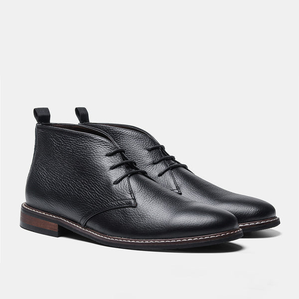 Botas Negras de Cuero Genuino Primera Capa con Patrón Lichi para Hombre