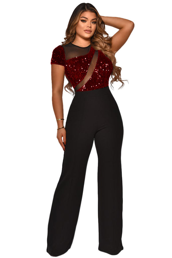 Jumpsuit Corto con Lentejuelas y Detalles de Gasa Irregular